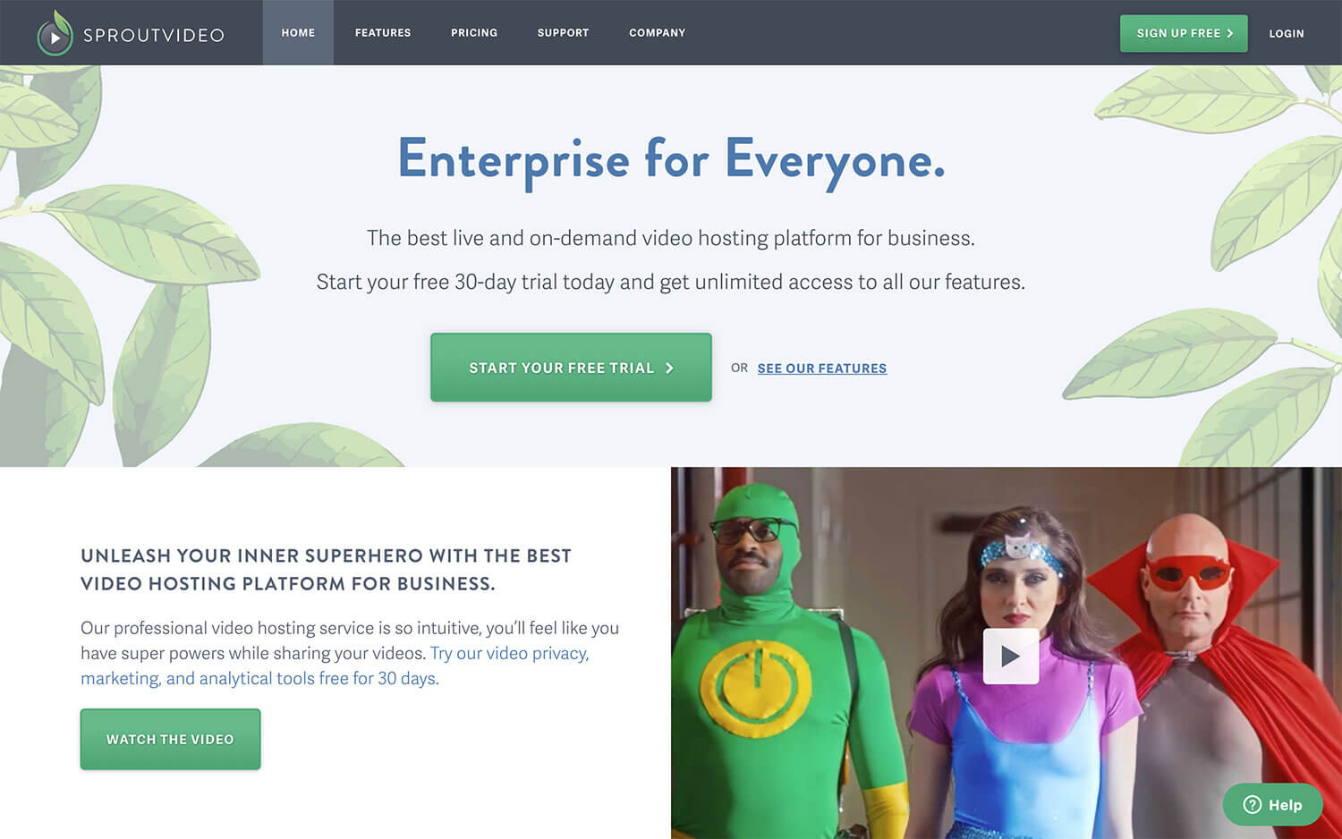 screenshot of SproutVideo homepage