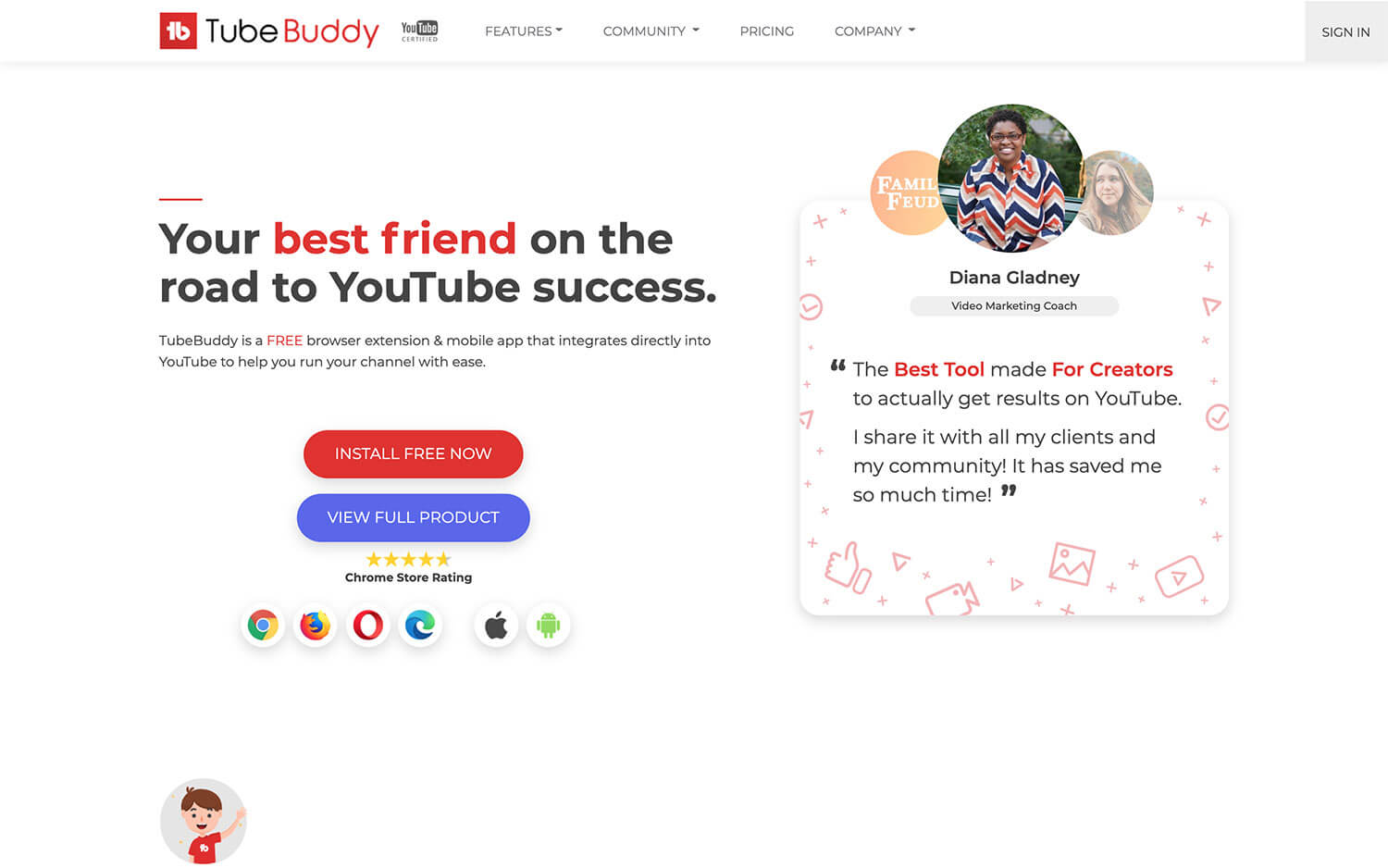 screenshot of the TubeBuddy homepage