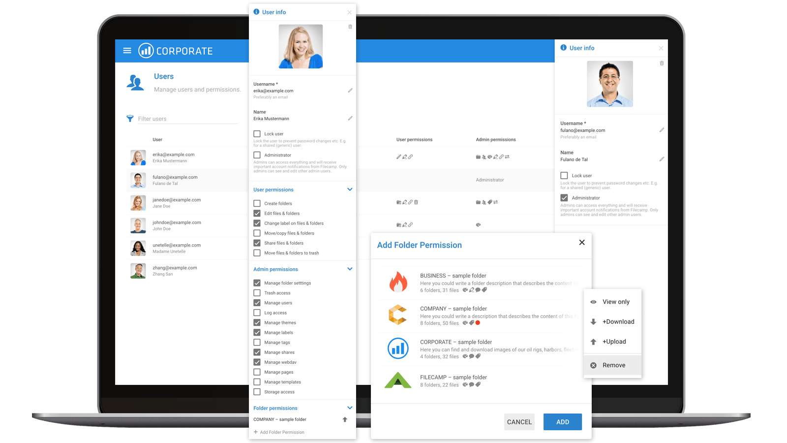 Filecamp user management