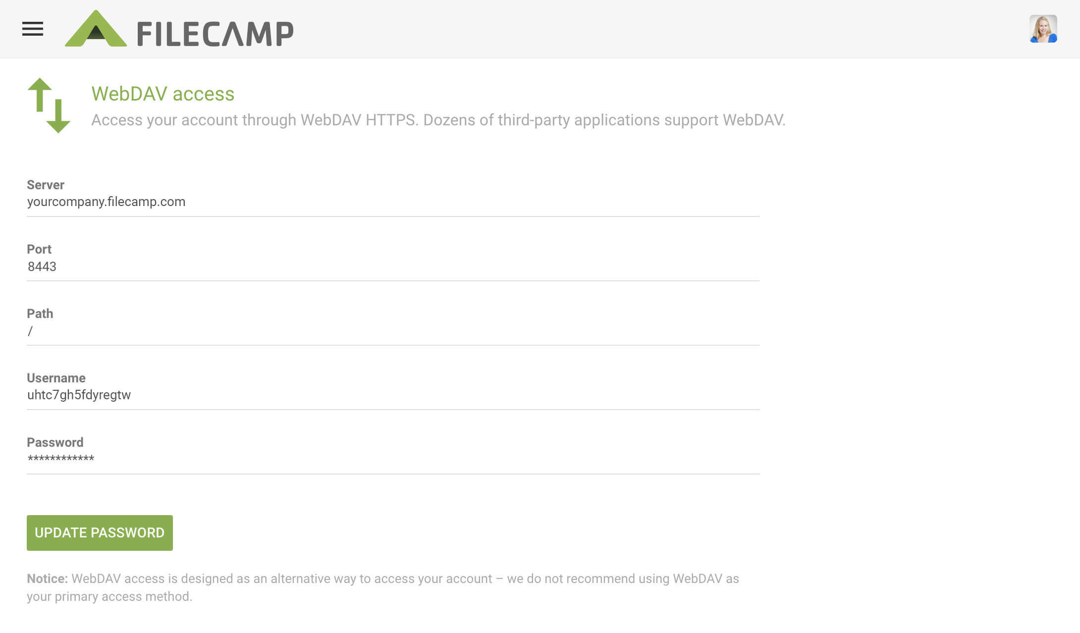 Filecamp WebDAV access