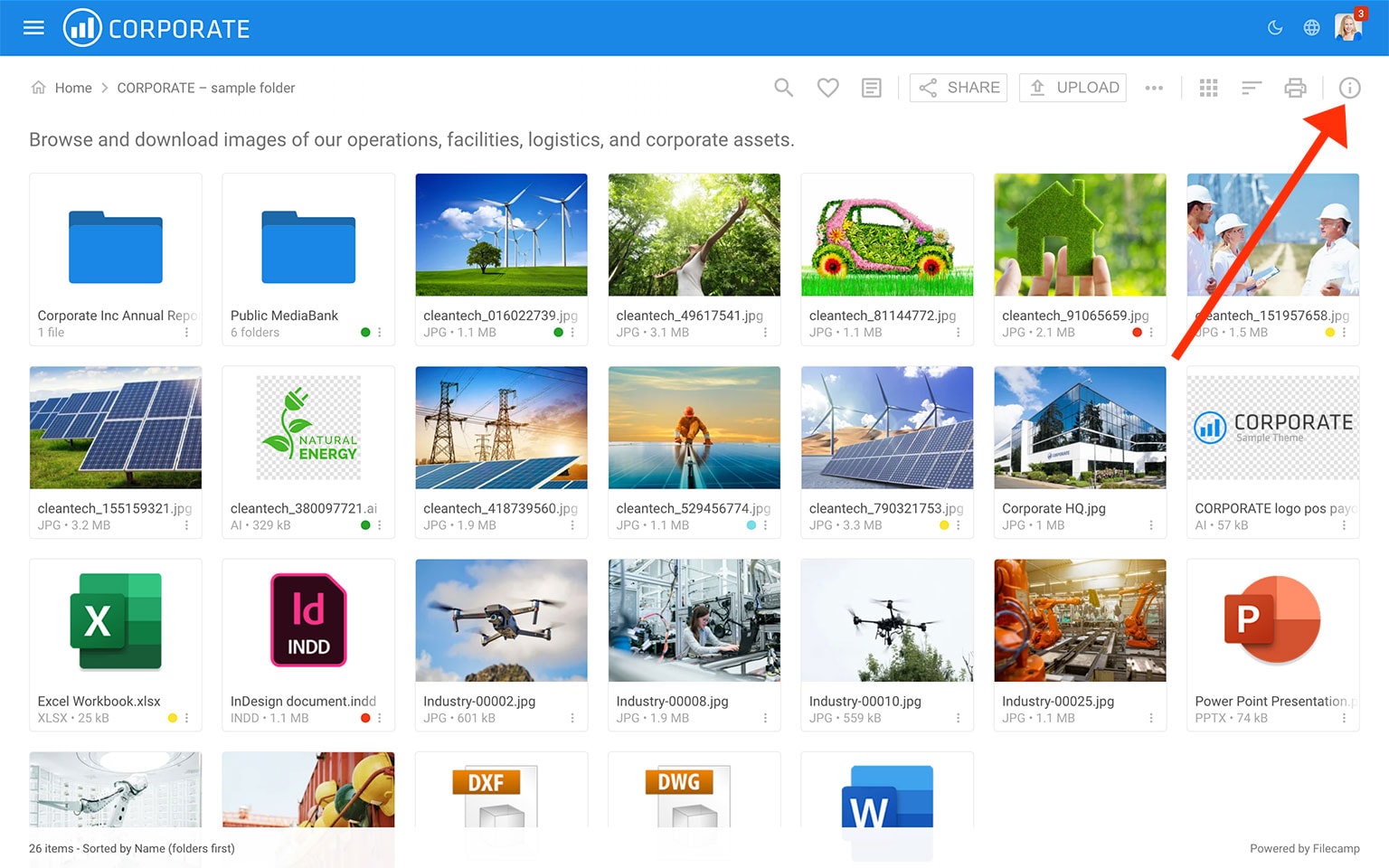 Filecamp logo and images showcasing digital asset management solutions.