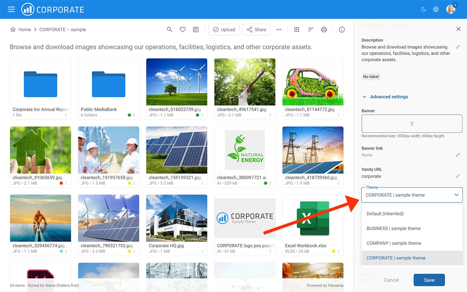Corporate energy and sustainability images including wind turbines, solar panels, and green energy.