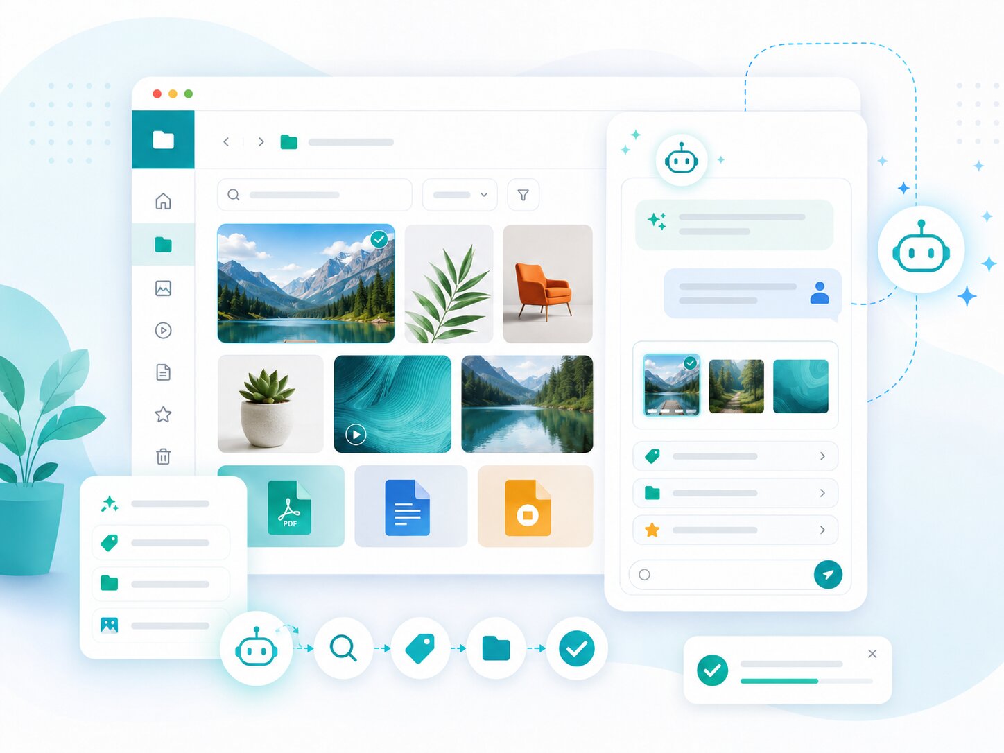 User interface of Filecamp digital asset management platform with images and files.