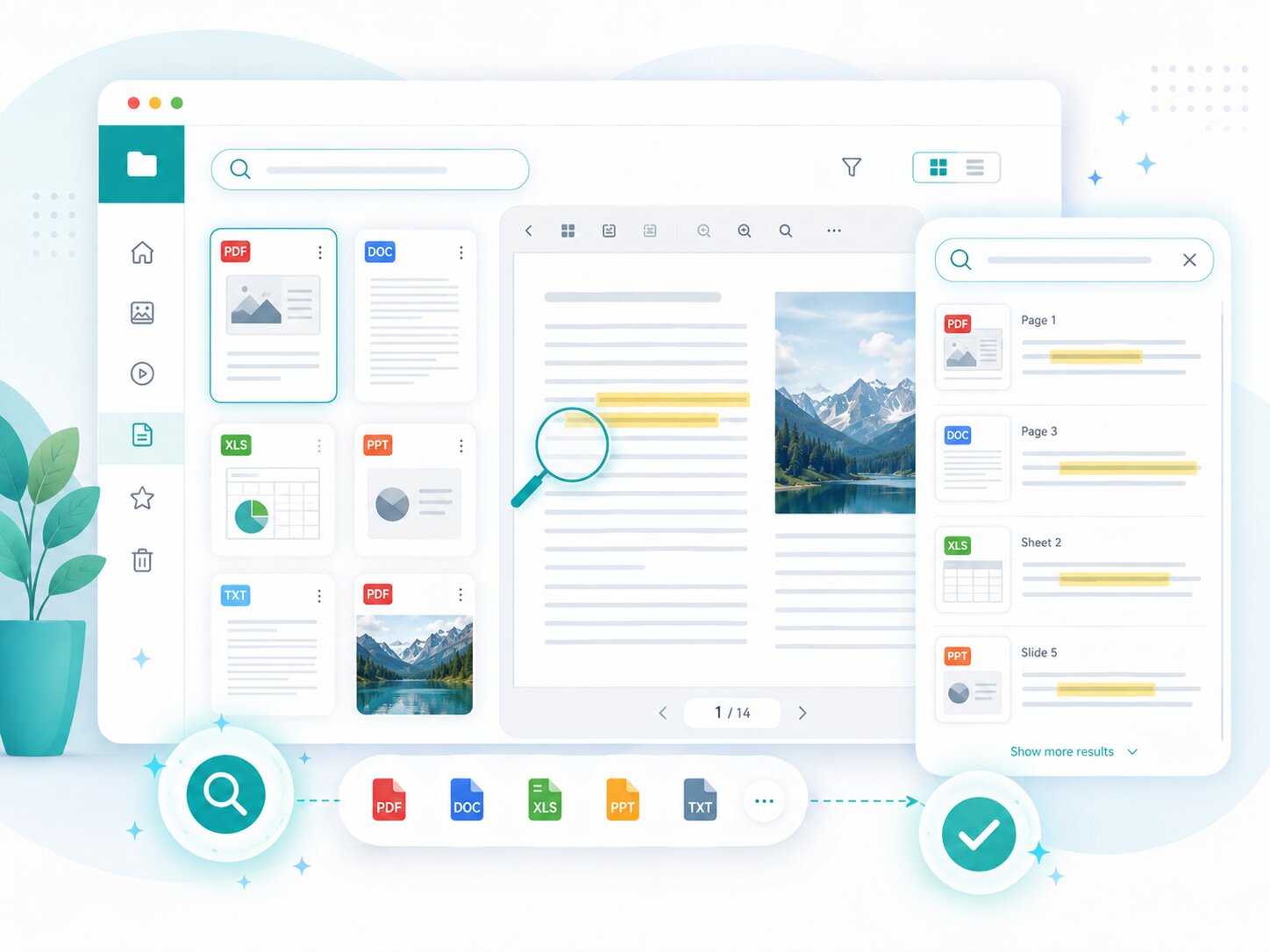 Digital document management interface showcasing file organization and search features.